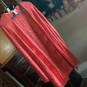 Coral Open Knit Cardigan